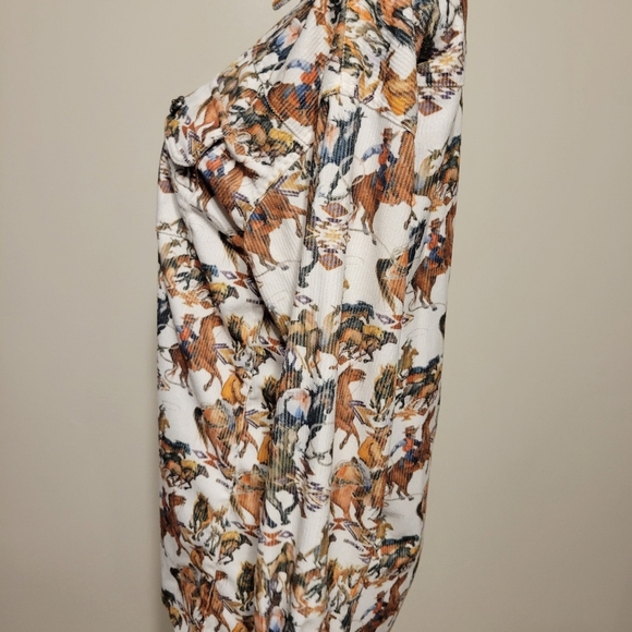 MERIGOLD KISS Button Up Long Sleeve Aztec Farm Rodeo Western Horse Print - Picture 3 of 4